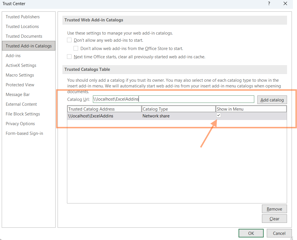 Make sure Show in Menu is checked, then click OK