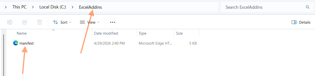 manifest.xml inside the ExcelAddins folder